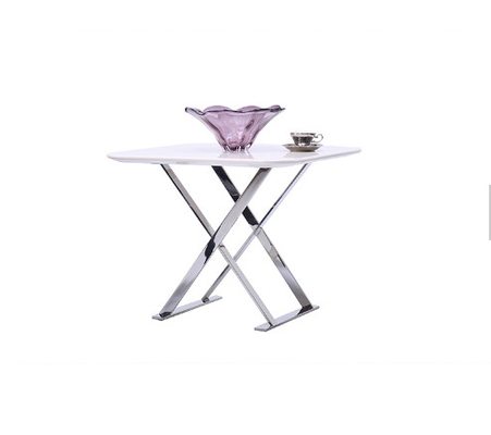 中国 現代木製の円形の金属のコーヒー テーブルのステンレス鋼フレームのミルクの白 サプライヤー